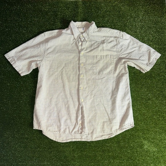 River Trader Other - River Trader Mens XL Linen Blend Plaid Short Sleeve Button Down Shirt Beige Blue